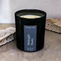 Midnight Study luxury soy wax candle in a black gloss jar with a dark navy label by Nóisin Íon.